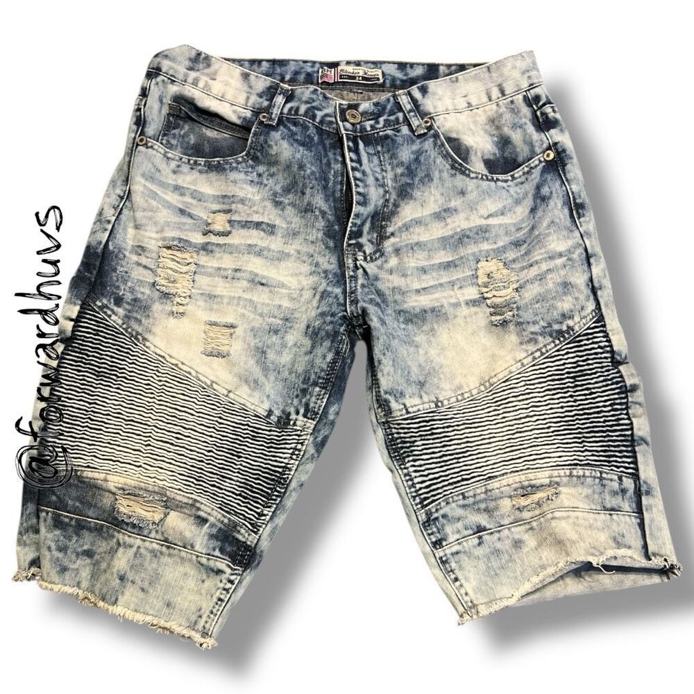 Bleecker & Mercer Moto Shorts – Acid Wash & Distressing Size 34